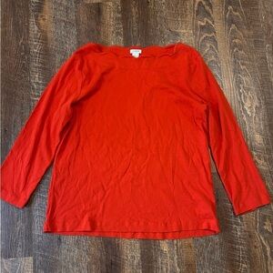 J. Crew Orange Scallop Neck 3/4 Sleeve Top Size L